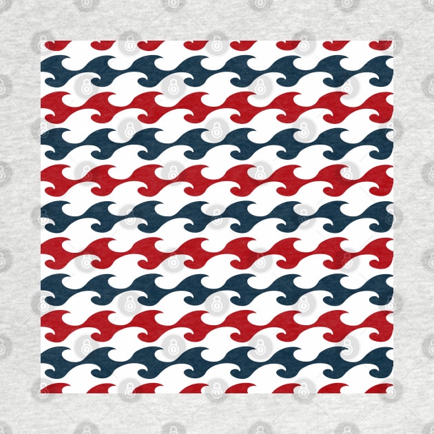 Red and Navy Blue Nautical Waves by Peter the T-Shirt Dude